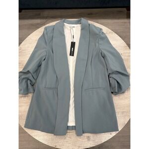 NWT Fashion Nova Celine Blazer Blue XL Open Front Stretch Longline Jacket
